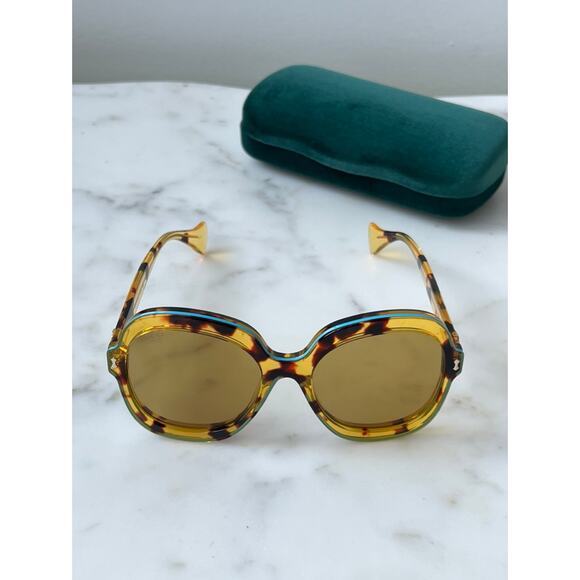 NEW Gucci GG1240S Havana Turquoise Trim Oversized Sunglasses - Picture 5 of 8